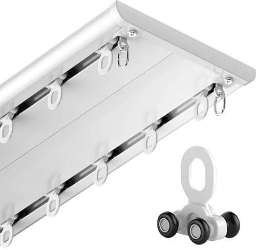 Double Row Curtain Track Ceiling Mount, Silent Heavy Duty Drop Aluminum Track Set for Curtains-Room Divider, Flexible Bendable Curtain Rail System for Living Room Bedroom(White,1.3m(4.3ft))