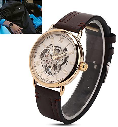 Asixxsix Klassisk Armbandsur för Män i Rostfritt Stål, Vattentät Mekanisk Halvautomatisk Klocka för Banketter (Vit yta guld bokstäver guld skal)