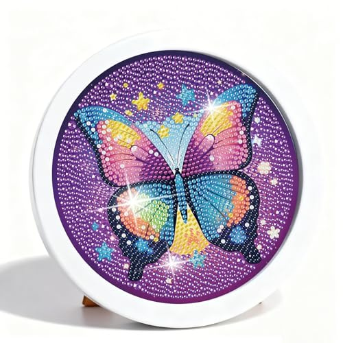 YarnWhimsy Diamond Painting Kinder Schmetterling, 21x21cm Runde Rahmen | Diamant Painting Bilder Kinder Tier, Kreativ Crystal Diamond Bastelset für Mädchen und Junge ab 5 6 7 8 9 10 11 12 Jahre
