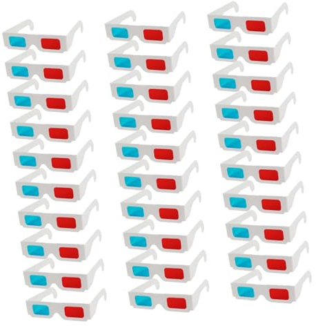 NUOBESTY Occhiali 3d in Cartone Monouso Anaglifi 30 Pezzi per Cinema e Video 3d, Occhiali da Carta per Film e Riviste Anaglifiche, Accessori per Feste e Vacanze