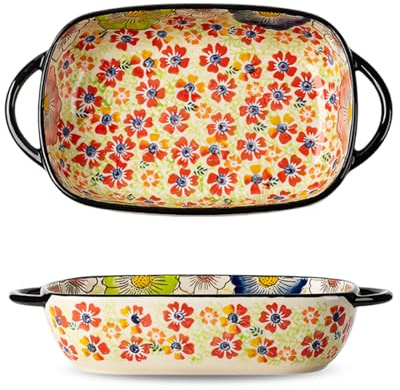 Baking Dish 600ml Ceramic Casserole & Lasagna Pan, 5x8 Inch Rectangular Small Oven Safe Dish and Durable Bakeware with Handles for Baking, Roasting, Serving, Home Decor (Rectangular)