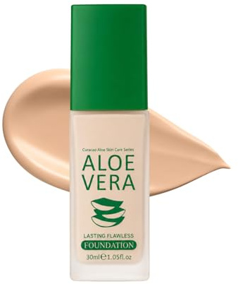 Aloe Foundation for Mature Skin, Liquid Foundation Full Coverage, Hydrating Primer for Mature Skin - Buildable Coverage, Non-Caking Lightweight Cream Base, Long Wear Oil Control, Natural Colour, 30ml