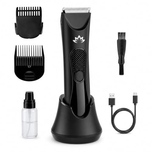 Carehabi Tondeuse Homme Électrique Corps et Barbe Tondeuse Intime Cheveux Sans Fil avec Lames en Céramique Étanche IPX7 Écran LED Rasoir Electriques pour Hommes avec Socle de Charge, Noir