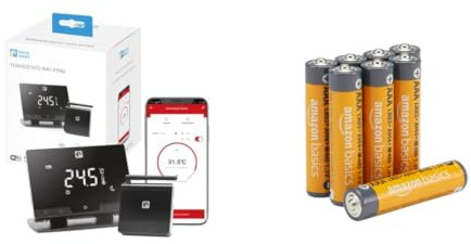 Garza - Wireless WiFi Smart Thermostat für Kessel und Heizung, programmierbar, Touchscreen, WiFi 2.4GHz, Fernsteuerung per App und Alexa/Google Voice + Batterien: Amazon Basics Pack of 8 x AAA