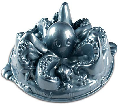 Nordic Ware 57024 Octopus Non Stick Cake Tin, Octopus Shaped Cake Mould, Made from Cast-Aluminium, Made in The USA, Colour: Blue, 10 Cup Capacity