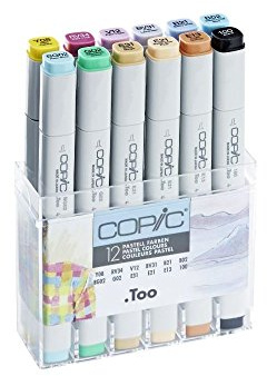 COPIC Classic Set Pastell-Farben, 12er Set im Acryl-Display, Twin Marker mit einer mittelbreiten und einer feinen Spitze