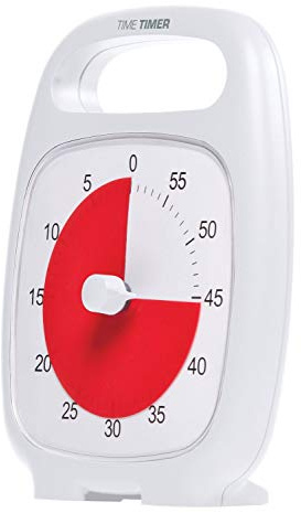 TIME TIMER PLUS 60 minuter visuell analog timer klocka – valfritt aktuellt larm (regulator) inget högt tickande; tidsförvaltningsverktyg (vit)