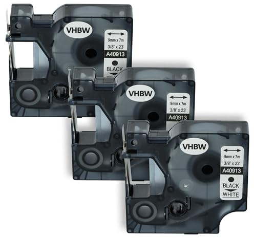vhbw 3x Schriftband-Kassette kompatibel mit Dymo 5000 | 2000, 5500, 1000+, 1000, 4500, 3500 Etiketten-Drucker 7m x 9mm Schwarz auf Weiß