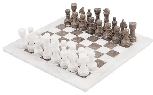 Radicaln Jeu d'échecs en marbre 15 Pouces Blanc et Gris Océanique Fait à la Main pour Adultes – 1 échiquier et 32 ​​pièces d'échecs – Jeu d'échecs de société 2 Joueurs
