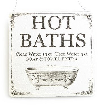 XL Vintage Deko Schild Türschild HOT BATHS 3 Shabby Nostalgie Landhaus Schild aus Holz mit Aufhängung für Badezimmer Bad
