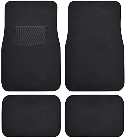 BDK Premium 4PC Set of Carpet Car Floor Mats with Vinyl Safety Heel Pad for Car, Truck, SUV, Coupe Sedan, Black (MT-100-BK)