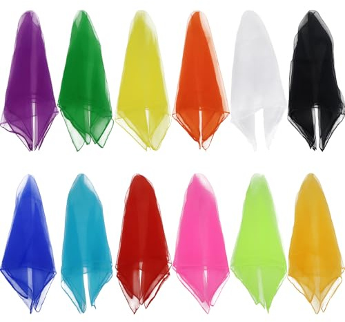 Hoerev Juggling Dance Scarves Pack of 12 - Mixed Colours And Single Colour (Approx. 60cm x 60cm)