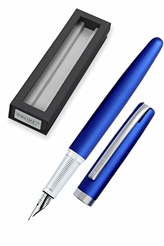 Online Füller Eleganza I Metall I Farbe Satin Blue I Federstärke M I Metallclip I inkl. Tintenpatrone blauschreibend I Füllhalter für Standard-Tintenpatronen in Geschenkverpackung
