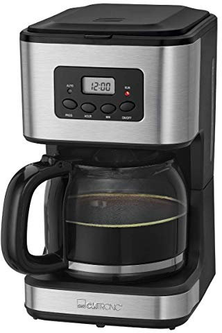 Clatronic® Kaffeemaschine mit Timer, 1,5 Liter Kanne für 12-14 Tassen Kaffee, 24h LCD-Timer, Warmhalte-Automatik, Nachtropfschutz, herausnehmbarer Filter, Anzeige & Kontrollleuchten, 900W - KA 3642