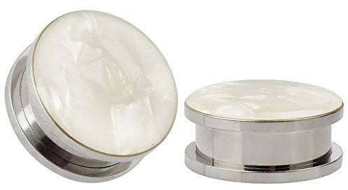 KUBOOZ Ohrpiercing Edelstahl mit weißer Muschel Opal