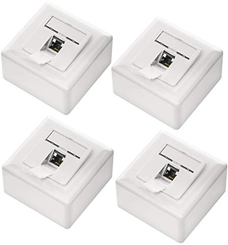 deleyCON CAT6a Universal Netzwerkdose 1x RJ45 Port geschirmt, 4 Stück, Weiß | Aufputz oder Unterputz, 10 Gigabit Ethernet Netzwerk, EIA/TIA 568A&B