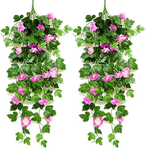 Souarts 2/4 Stück Kunstpflanze Kunstblumen Hängend Wie Echt, Blumenranken Künstliche Blumen für Draußen Drinnen Terassendeko Balkon Dekoration Wanddekoration für Haus Garten Hochzeit Büro