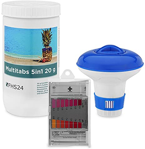 FHS 24 Spar Set 1 MultiTabs 20g 1kg Dosierschwimmer Testkit Testtabletten Multitabs Pool Set Wasserpflege Chlor Wasserdesinfektion