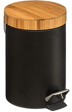Papelera Metálica Negra, Papelera para Oficina, baño con Tapa, Cubo y Pedal. Capacidad de 3 litros. 25,8x16,8cm - Hogar y Más