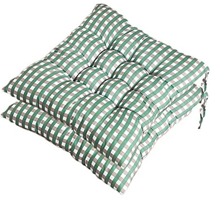 Cojines para Silla con Correas de Sujeción, Estampado Cuadros Pack 2 Cojín Decorativo de Asiento Cojines Acolchados de sillas para Terraza Jardín Sala Balcón (Verde Claro,40x40cm)