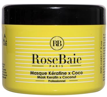 ROSEBAIE | Masque Kératine et Coco | Soin Profond Efficace Dès le 1er Lavage | Nutrition & Hydratation | Cheveux secs abîmés fourchus | Format 500ml