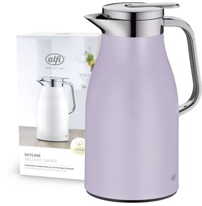alfi SKYLINE 1,0l, lavender mat, Edelstahl-Isolierkanne mit hygienischem Hartglaseinsatz, Drehverschluss mit bequemer Drucktaste, ergonomischer Griff, mit einer Hand, ideal als Kaffeekanne, Teekanne