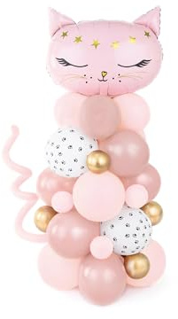 PartyDeco Luftballons und Folienballon Katze 83x140cm 37er Set - Ballons für Helium oder Luft - Latexballons Folienluftballon Ballonset für Kindergeburtstag Mädchen Geburtstag - Rosa