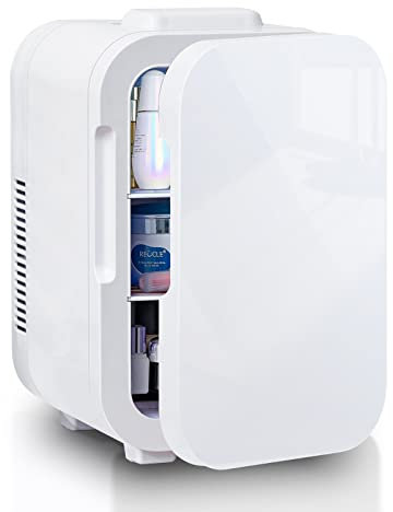 TUKAILAi Mini Fridge 10L Portable Compact Fridge, AC/DC Power Quiet Cooler & Warmer for Skincare Food Drinks, Small Fridges Low Noise Quite for Bedroom Car Office Travel,White