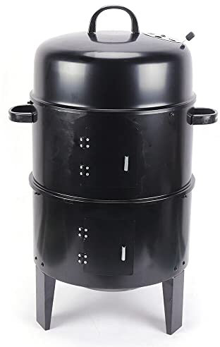 BBQ Holzkohlegrill, 3in1 Doppellagig Barbecue Smoker Multifunktion Räuchertonne Räuchergrill mit Thermometer Abnehmbar Grilltonne