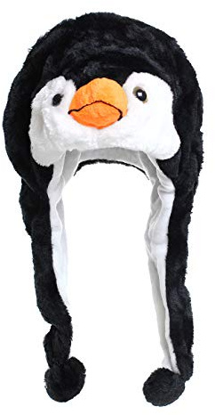 Glamexx24 Plysch djur öronhatt djurmössa kostym karneval keps pingvin tiger cosplay barn, svart, En Storlek