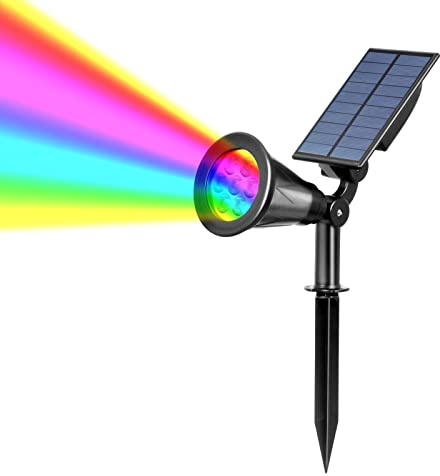 ILIKEPOW Solar Spotlights Outdoor 7 LED RGB Lighting Colours Changing Landscape Lights Waterproof Ground Light Wall Security Lighting Auto On/Off for Pathway, Walkway, Patio, Yard