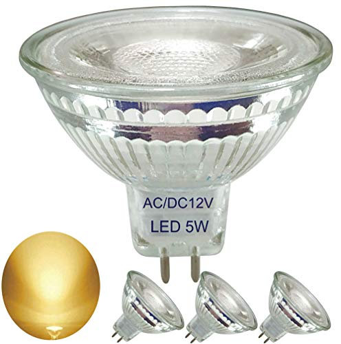 5W MR16 LED 12V Spot Lampe,warmweiß 3000K, Schmaler Abstrahlwinkel 36°, Warmweis LED Spotlicht GU5.3 Glasreflektor,Ersatz 50W traditionellen Halogenlampe,Einbauspot, Strahler Leuchtmittel,4er-Pack
