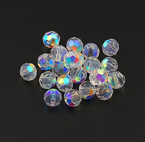 100 Stück Facettierte Perlen Glasperlen Glitzerperlen Rhombe Rund Bunt Deko Polished Perlen DIY Glas Kristall Perlen zum Auffädeln Schmuck Handwerk Armband Halskette Zubehör 10mm, Erdperlen