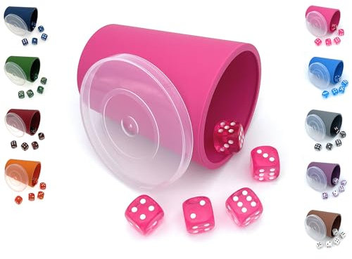 DiceCupFlex - Flexibler Würfelbecher mit Deckel inkl. 5 Würfel - Made in Germany (Pink)