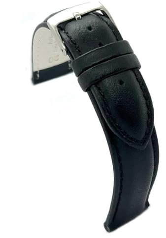 diloy Cinturino in pelle per orologio classico – Pelle bovina liscia cucita, bombata, fibbia in acciaio – Misure 8mm, 10mm, 12mm, 14mm, 16mm, 18mm, 19mm, 20mm, 22mm, 24mm 302 Nero 24mm