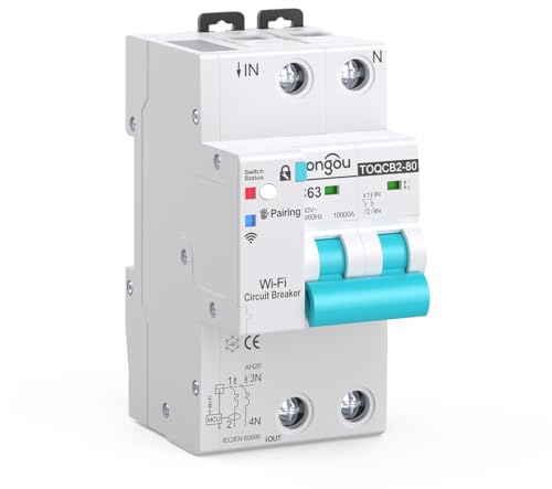 Mini coupe-circuit intelligent WiFi avec surveillance de l'énergie, contrôlé par l'application Tuya/Smart life DIY TONGOU (1-63 A réglable) (2P)