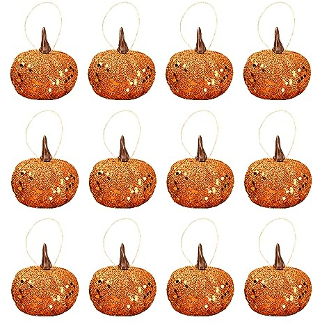 MFUOE Mini Halloween Tree Baubles Artificial Pumpkin Shinny Pumpkin Hanging Balls Halloween Hanging Ornaments for Halloween Decoration Outdoor Indoor (12)