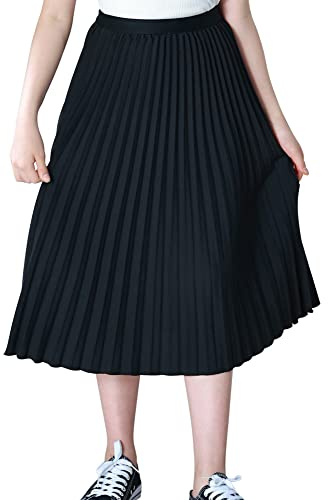 Happy Cherry Langer Rock mit Plissee, für Mädchen, hohe Taille, elastisch, für Kinder, elegant, A-Linienrock, Sommer, lässig, Rock für Zeremonie, Abendveranstaltung, Party, Schwarz, 5-6 Jahre