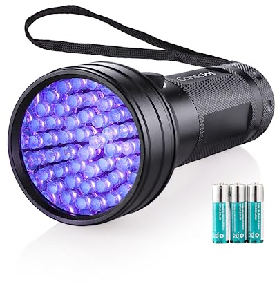 Consciot - Linterna UV de luz negra, 51 LED de 395 nm, luz negra ultravioleta, portátil, detector de orina de mascotas para orina de perro/gato, manchas secas, chinches, curado de resina, a juego con
