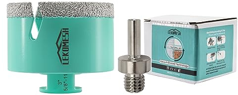 LEKOMESH Diamond Core Drill Bits - 3 Inch(75mm) with 5/8-11 Thread Tile Hole Saw Cutter & Triangle Shank Adapter for Porcelain Ceramic Tile Marble Granite Stone Quartz