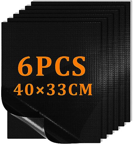 Griglia Tappetino 40x33cm Set 6Pz Griglia per Barbecue, Stuoie da Forno Elettrico e Barbecue, Carta Antiaderente, Riutilizzabili, per Griglia a Carbone Gas Weber