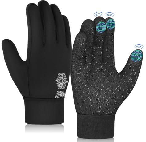 AOTOW Kid Winter Running Gloves - Touchscreen Boy Warm Lightweight Riding Thermal Weather Cold Youth Windproof Athletic Black Children Sports Gloves for Hiking Biking
