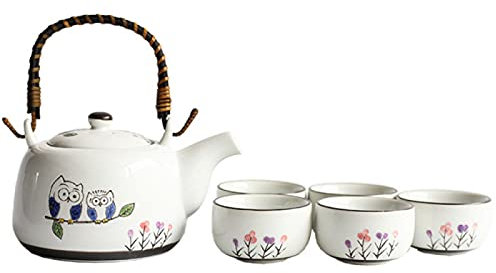 HWSY Utilissimo Servizio da tè Giapponese Set da tè in Porcellana Bianca con 1 Set di teiere 4 Tazze da tè 1 infusore in Acciaio Inossidabile Simpatico Set da tè Asiatico per Amanti del tè/Teiere da