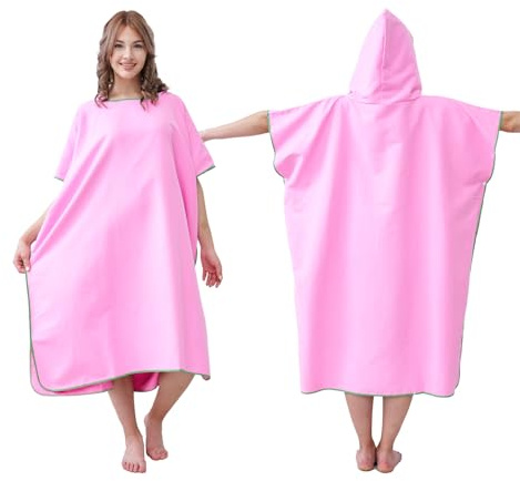 jooeer Adulte Microfibre Serviette de Plage Piscine Poncho Surf avec Capuchepour Hommes Femmes Été Surfant Camping Voyage, Rose