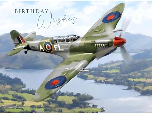 Biglietto di compleanno per uomo, biglietto generico da uomo, Supermarine Spitfire della RAF, design artistico, ecologico, riciclabile