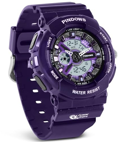 PINIDOUS Relojes para Mujeres Reloj Estudiantes Adolescentes Al Aire Libre a Prueba de Agua Relojes Deportivos Analógicos Digitales con Cronómetro Alarma Cuenta Atrás 7 Colores LED