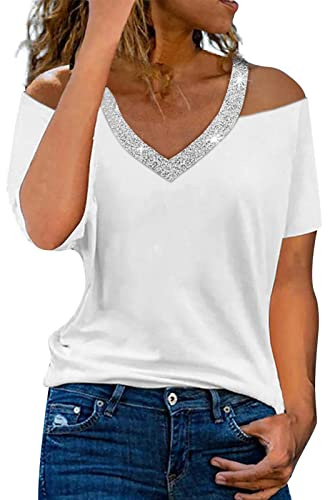 Uwdiohq Prime Deals Bluse da Donna Estive Magliette Manica Corta Bianca Donna Top Donna Estivi Corti Camicia Donna Nara Camicie Camicetta Donna in Chiffon Maglie per Lavoro Donna 2024 Special Deals