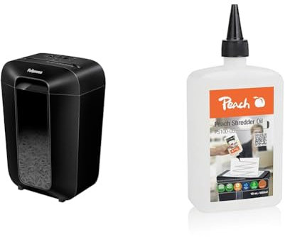 Fellowes Aktenvernichter 11 Blatt (P4), Papierschredder mit Partikelschnitt & Peach Aktenvernichter-Öl PS100-05 |Inhalt 355 ml