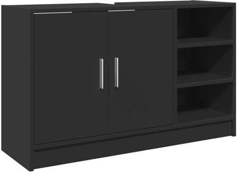 vidaXL Armadietto per lavabo, mobiletto da bagno con vano portaoggetti in legno nero