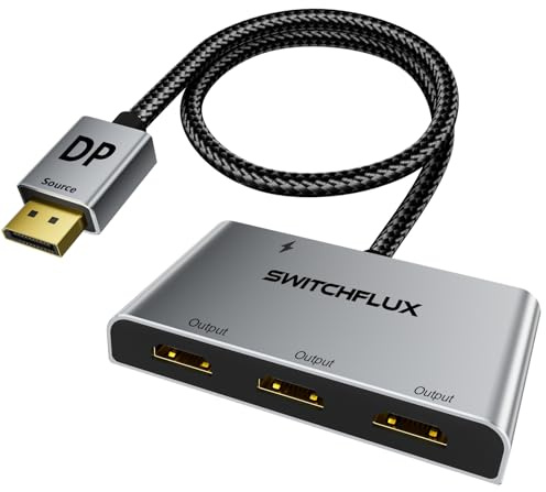 SWITCHFLUX DisplayPort to HDMI Splitter for 3 Monitors Adapter |4K@60Hz| HDMI Splitter Extended Display 1 in 3 Out MST Hub for Multiple Monitor Compatible with PC,NVIDIA/AMD Graphic Card